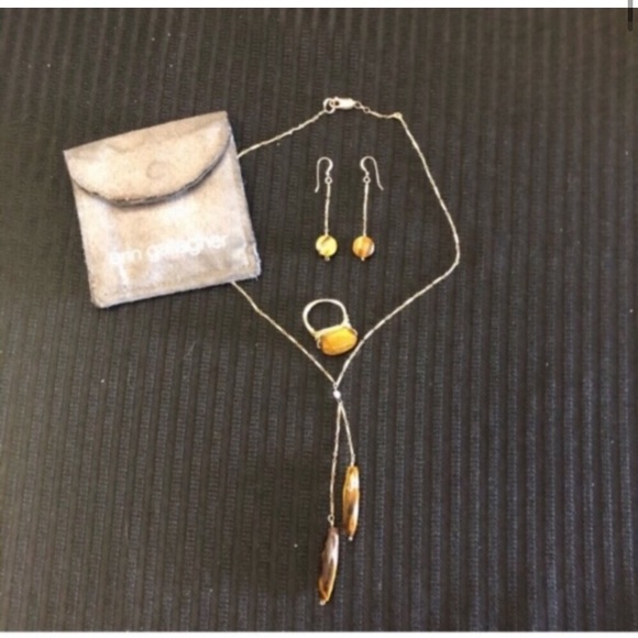 Erin Gallagher Jewelry - Erin Gallagher Tigers Eye Gold Tone Metal Chain Detail Jewelry Set